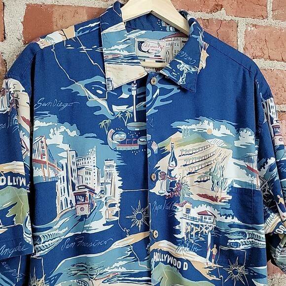 Bluewater Wear Vintage Hawaiian Button-up Short-sleeve Shirt California Theme L - Picture 5 of 14